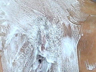 Shaving a Very Hairy Pussy with a Trimmer and a Razor with Shaving Foam!