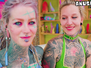 Extreme ALT Latex Strap-On Lesbian Sex - Tattooed Babe, German Dirty Talk