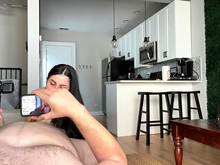 Dark haired amateur blowjob and handjob in fake taxi