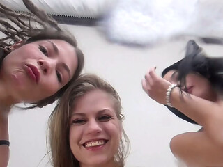 These three brazen girls love spitting all over you.