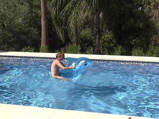 Naked Inflatable Ride and Humping in Outdoor Swimming Pool