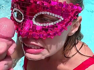 Amateur Hotwife Gets a Messy Facial by the Pool
