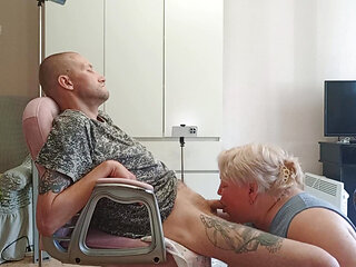 Wife Watches Mother-in-law Doing Deep Blowjob and Swallowing Cum