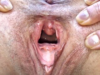 Outdoor Naked, Gaping My Pussy in Close up and Pissing