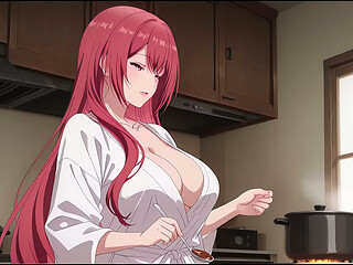 Stepson Came Home Early and Caught Dad'_s Wife Cooking in a Tiny Robe. Kureha Enomoto Hentai Cosplay (AI-generated)
