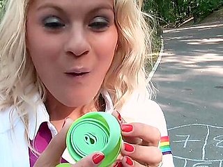 Gorgeous Young Blonde Blows Bubble Gum And Swallows Cum...