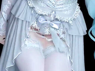 [mmd] Akina Phone Number Wedding Dress Erotic White Silk Striptease Double Ponytail