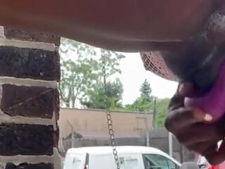 Walking Around in Fishnet Dress Fucking My Pussy on Public Staircase