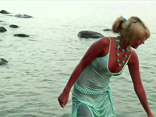 Carmen H'_s Sundress Clings As She Rubs Her Wet Cunt On Sandy Beach!