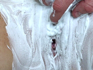 Shaving a Hairy Pussy with a Large Hole, Close-up!