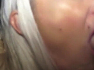 Blonde Dogging MILF Slut Sucks off Lots of Strangers Cocks and Gets Covered in Cum