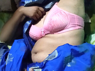 Beautiful Hot Sexy Bhabhi Full Hard Sex on Blue Saree with Pink Pussy