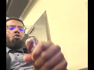 Front desk jerkoff and cumshot