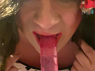 sissy danipig exposed and sucking its pink dildo