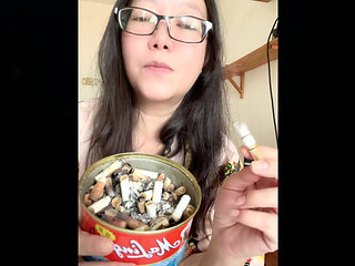 Smoking Asian MILF Stacking My Cigarette Tower + Impromptu Striptease