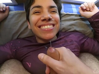 Quickie on the bed with cumshot