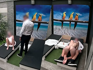 I undress in front of the hotel waiter, he agrees to eat my tight pussy and I give him a blowjob until he cums in my mouth
