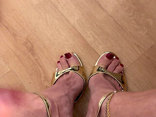 My fabulous golden sandals and my feet
