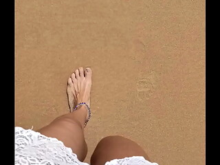 Peeing bikini public beach