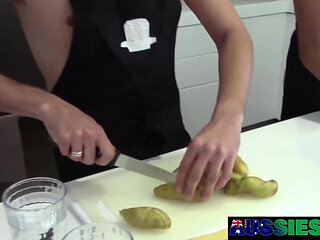 Naked Australian Gay Randy Offers His Huge Dick to Danny While Cooking