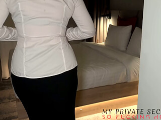 my private secretary in sexy stockings and high heels creampied by the boss in hotel room