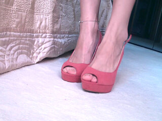 Ballbusting Vagina Balls in Pink Open Toe Sandals on Barefoot