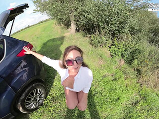 Anal Creampie For MILF Julia North - Doggy Style Fuck in Car