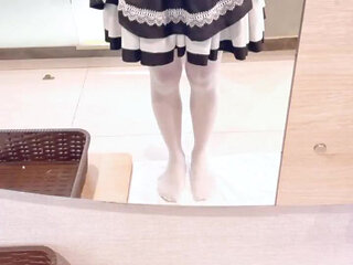 Crossdresser White Stocking and Maid
