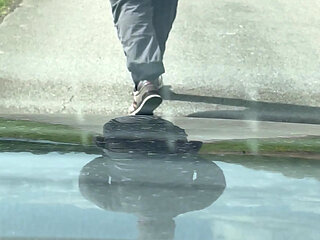 Crossdresser husband, outdoors after work flashing.