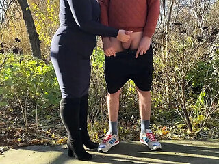 Obedient Stepson Cums for Ukrainian Step Mom Outdoor