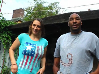 Curvy brunette rides on big black cock to satisfy her wet pussy