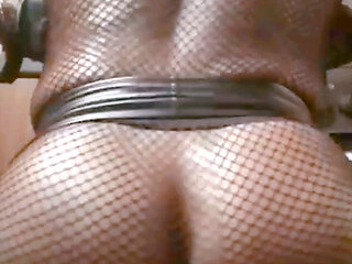 Black Muscle Butt Encased in Fishnet Bodysuit Solo Preview