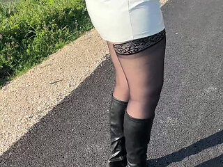 I Lose My Thong During an Outdoor Walk in a Latex Micro Dress
