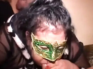 Fat Mature BBW Anal Orgy - Masked Brunette Takes Double Penetration & Cumshot