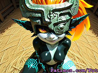 Futanari Midna from Zelda - Masturbating, Cumshots, Self sucking