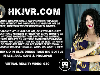 Hotkinkyjo in blue dress take big bottle in ass, anal gape &amp_ prolapse