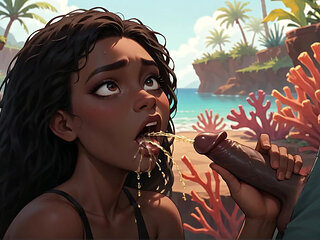 Sultry Ebony Likes Gullet Orgy on a Tropical Paradise While Her Paramour Gives Her Amazing XXX, Soddening Her in