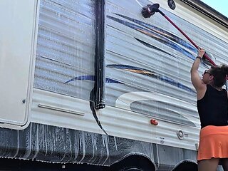 Hot brunette amateur MILF rides hubbys cock