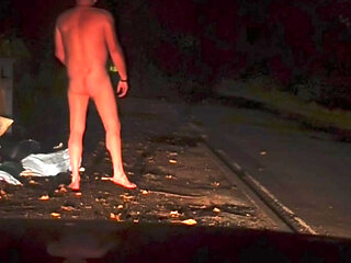 Hiding from passing cars whilst naked in public