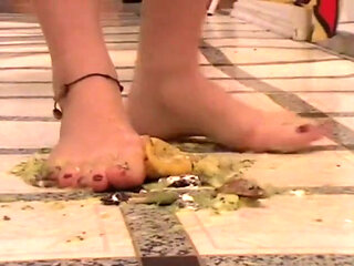 Crushing food with pedicured feet
