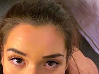 Big tit brunette sucks a big cock blowjob POV