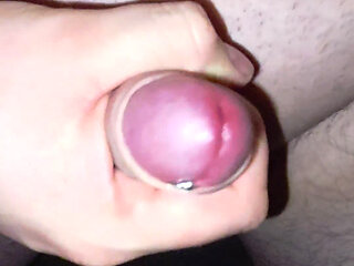 Frenulum piercing play and orgasm