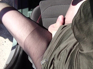 Horny Cumshot with the Door Open in the Car