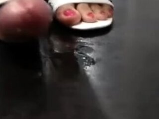 Only Asian Crush white sandals footjob on cockbox cum