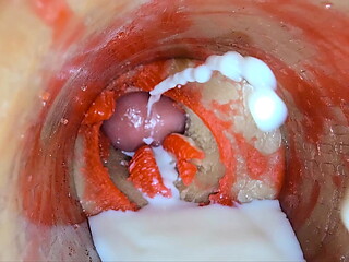 Camera Inside Deep Pussy toy Captures dose Ejaculation of Sperm