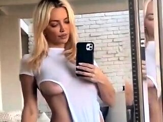 Sexy Blonde Babe With Big Boobs Strips Bra