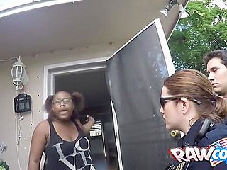 Black criminal is arrested by two horny MILFs with big ...
