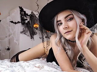 Cute Horny Witch Gets Facial and Swallows Cum