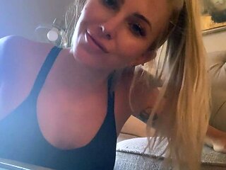 Blonde teen in solo action with her pussy