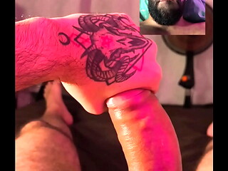 POV Double Camera Slowly Jerking Big Cock With Lube And Spit Thick Cumshot